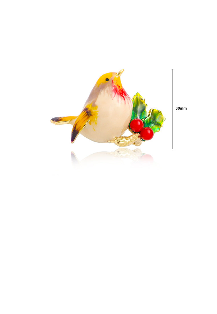 Simple and Fashion Plated Gold Enamel Yellow Bird Brooch