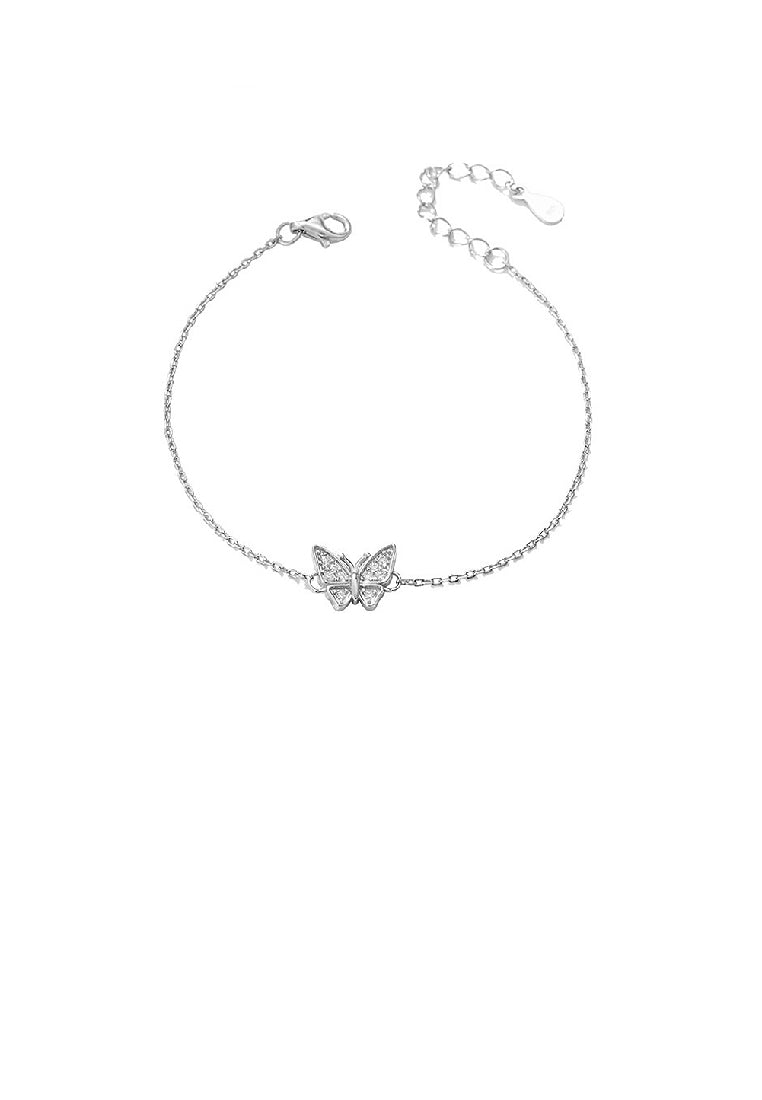 925 Sterling Silver Fashion Simple Butterfly Bracelet with Cubic Zirconia - Luxurious Look