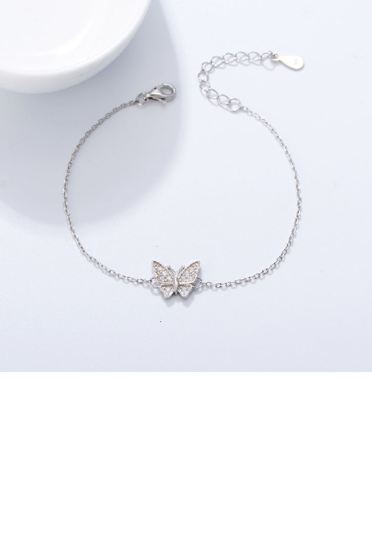 925 Sterling Silver Fashion Simple Butterfly Bracelet with Cubic Zirconia - Luxurious Look