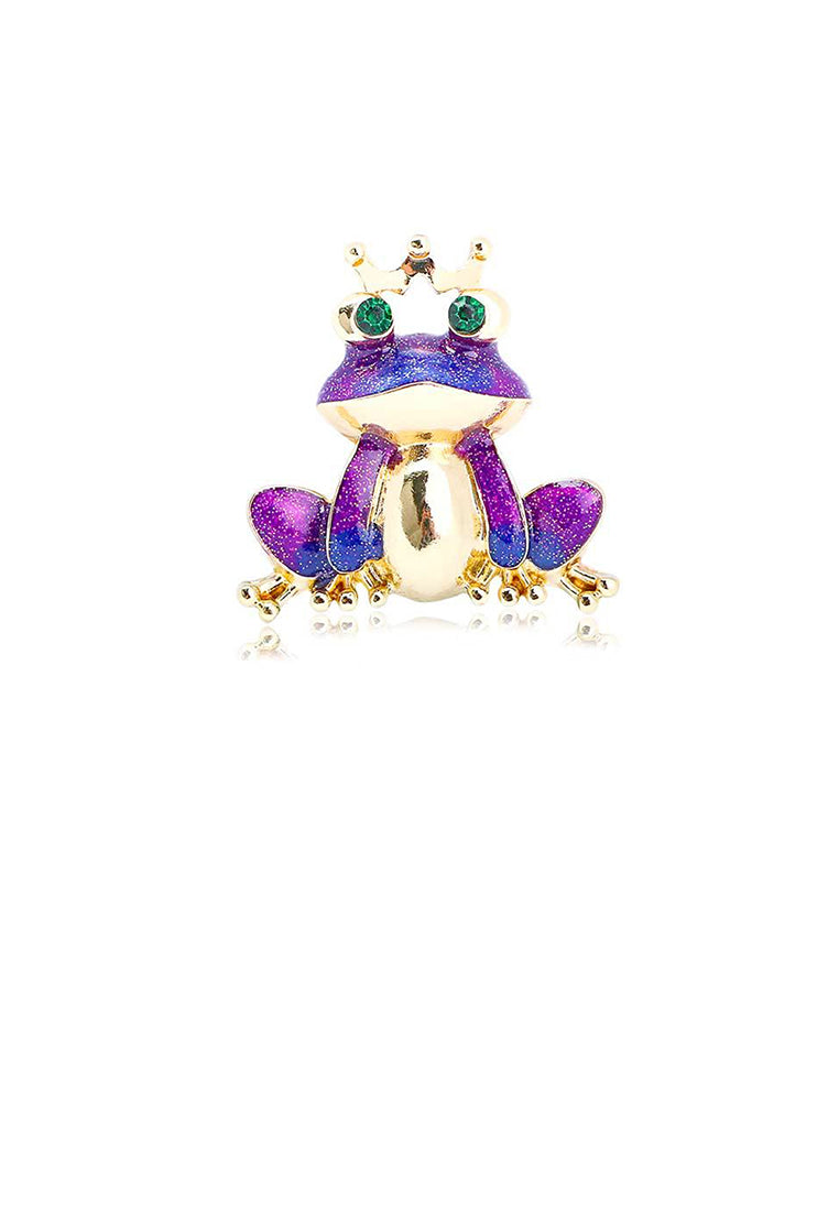 Fashion Cute Plated Gold Enamel Purple Frog Brooch with Cubic Zirconia - Luxurious Look