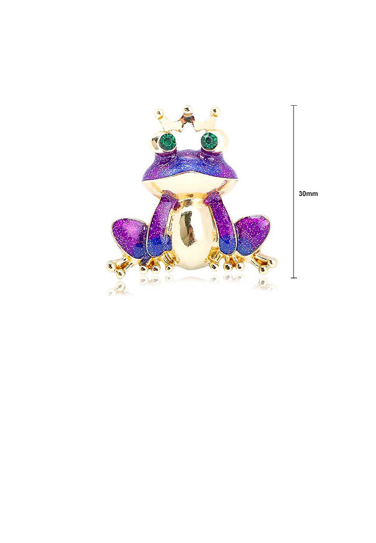 Fashion Cute Plated Gold Enamel Purple Frog Brooch with Cubic Zirconia - Luxurious Look