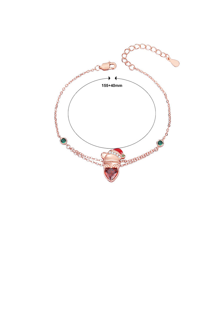 925 Sterling Silver Plated Rose Gold Simple Cute Christmas Bear Bracelet with Cubic Zirconia - Luxurious Look
