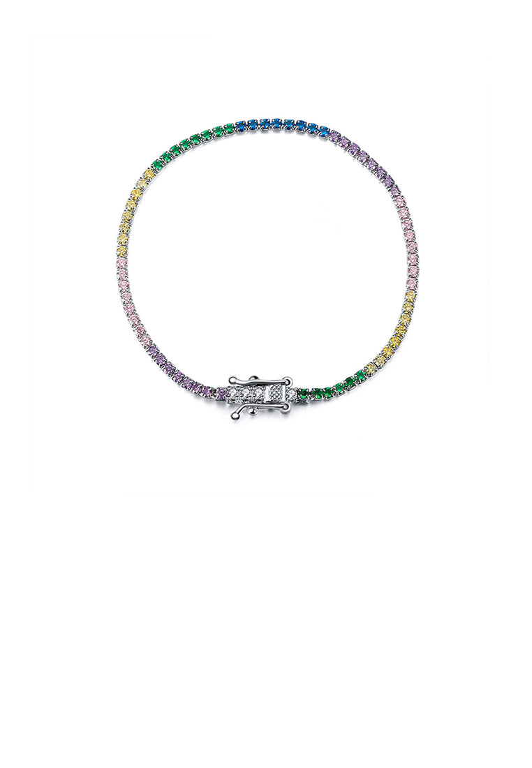 925 Sterling Silver Simple Temperament Geometric Chain Bracelet with Colored Cubic Zirconia - Luxurious Look