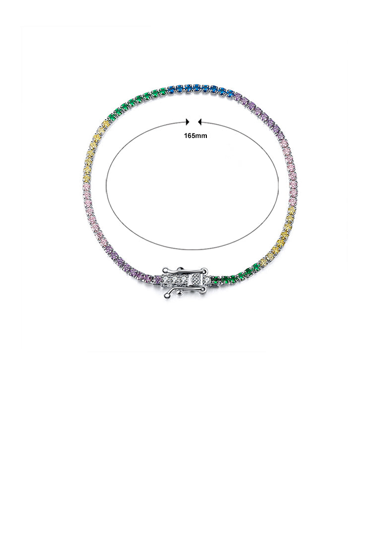 925 Sterling Silver Simple Temperament Geometric Chain Bracelet with Colored Cubic Zirconia - Luxurious Look