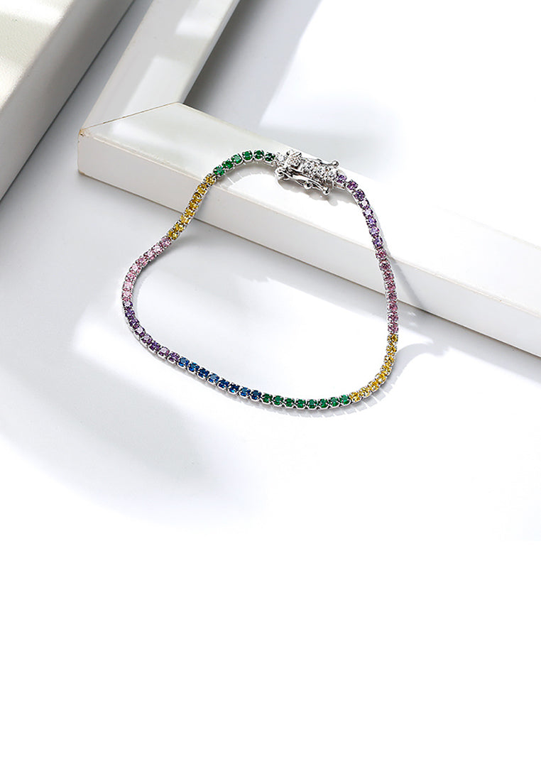 925 Sterling Silver Simple Temperament Geometric Chain Bracelet with Colored Cubic Zirconia - Luxurious Look