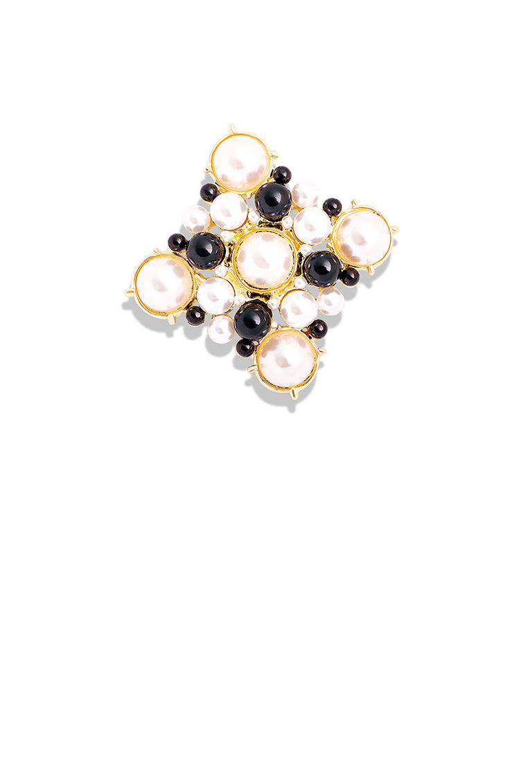 Fashion and Elegant Plated Gold Geometric Imitation Pearl Brooch - Luxurious Look