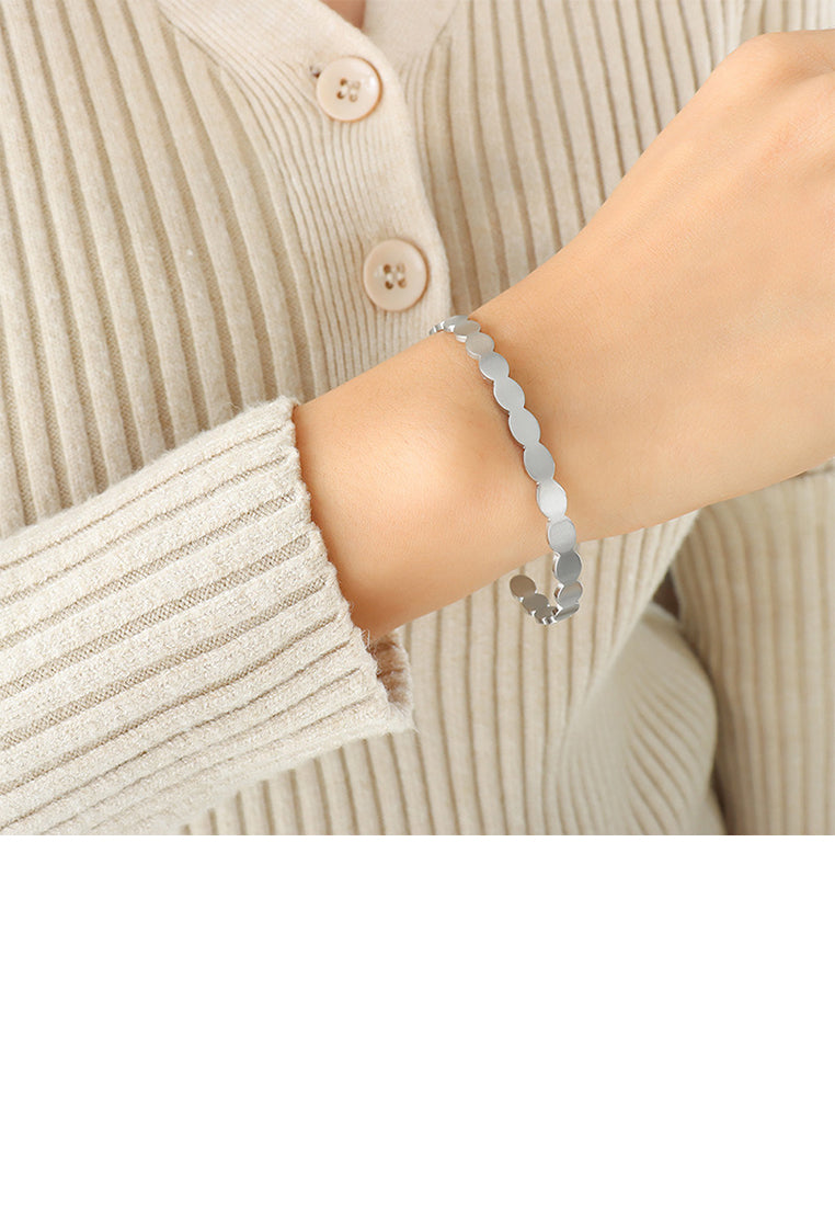 Fashion Simple 316L Stainless Steel Ellipse Stitching Geometric Circle Open Bangle