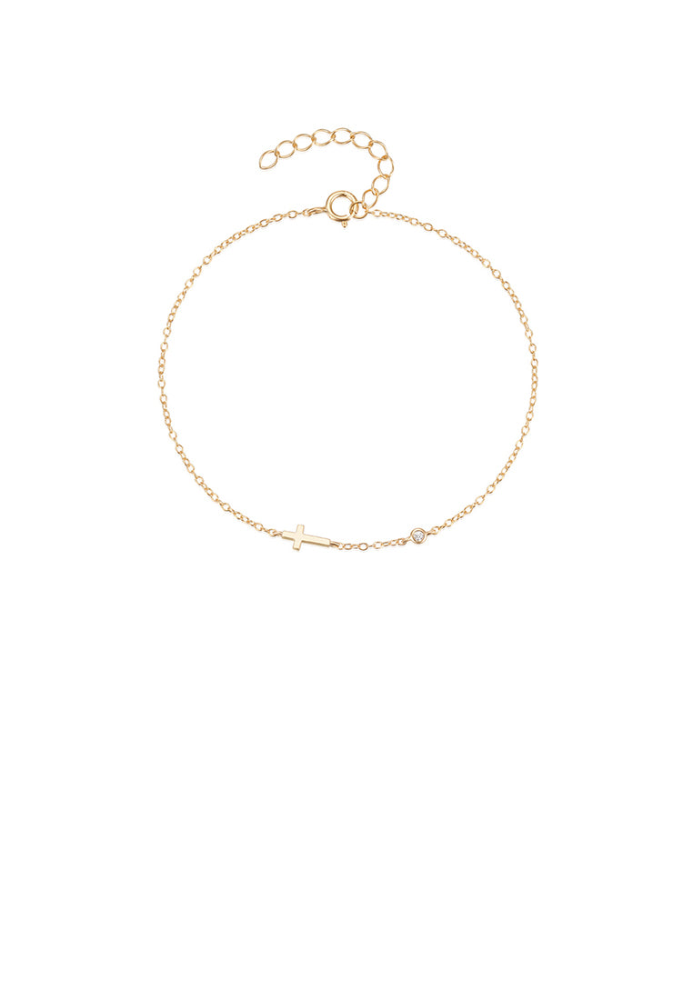 925 Sterling Silver Plated Gold Simple Fashion Cross Bracelet with Cubic Zirconia - Luxurious Look