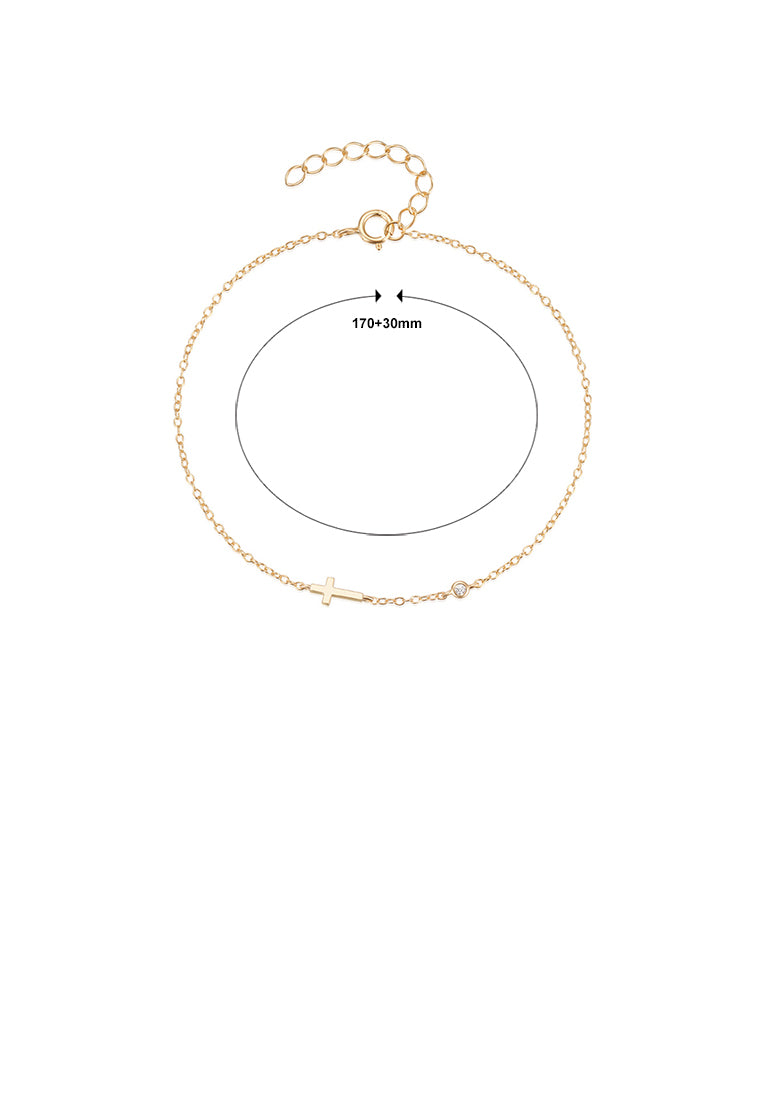 925 Sterling Silver Plated Gold Simple Fashion Cross Bracelet with Cubic Zirconia - Luxurious Look