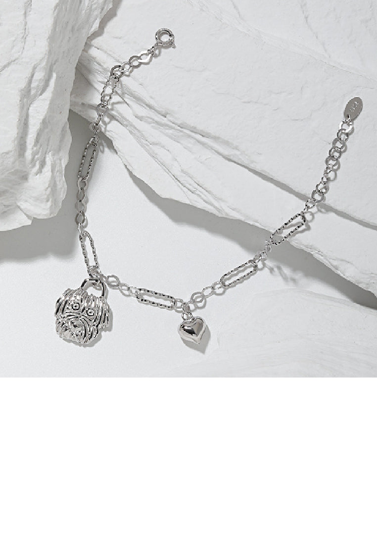 925 Sterling Silver Fashion Cute Puppy Heart Bracelet