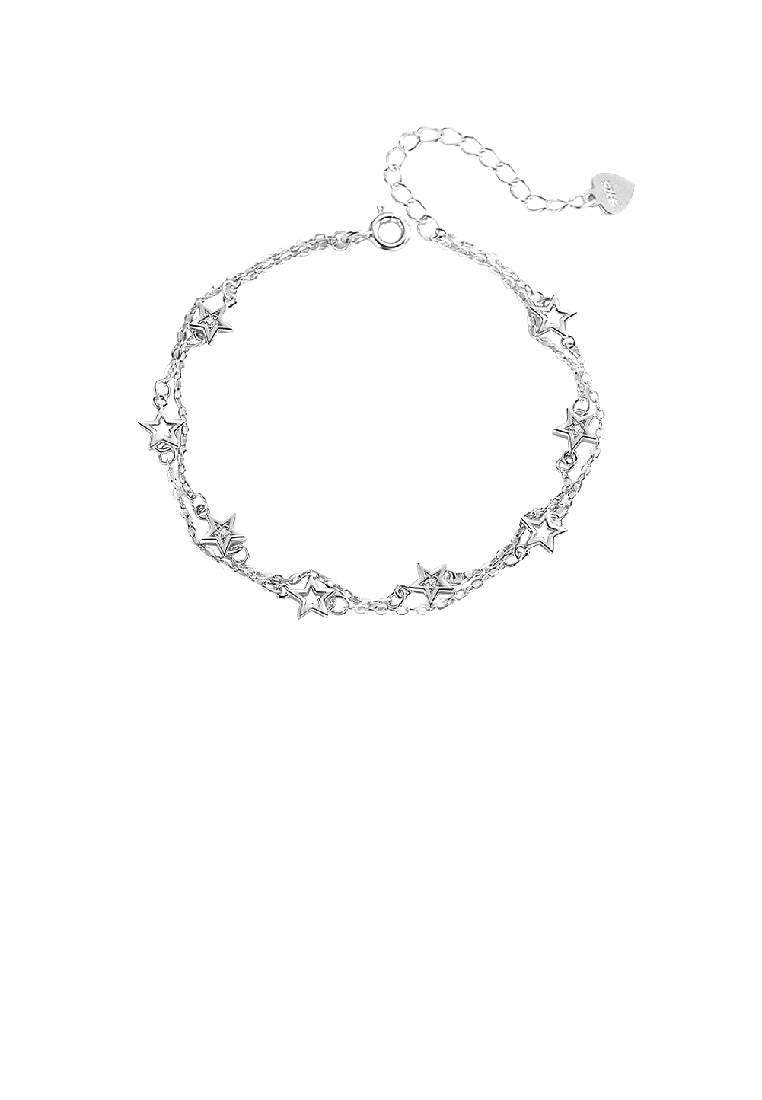 925 Sterling Silver Fashion Simple Star Double Layer Bracelet with Cubic Zirconia - Luxurious Look