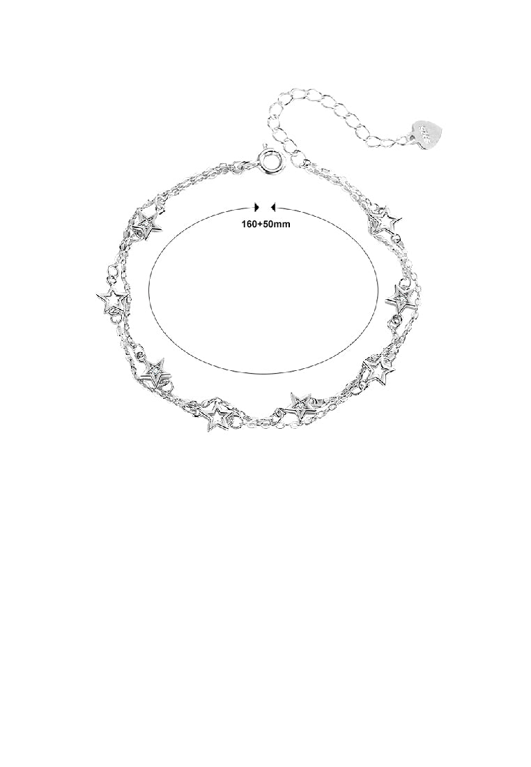 925 Sterling Silver Fashion Simple Star Double Layer Bracelet with Cubic Zirconia - Luxurious Look