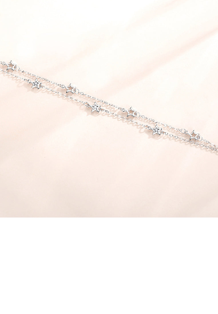 925 Sterling Silver Fashion Simple Star Double Layer Bracelet with Cubic Zirconia - Luxurious Look