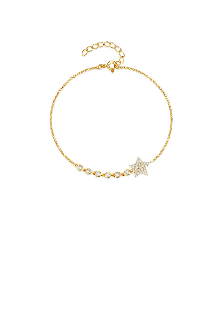 925 Sterling Silver Plated Gold Fashion Simple Star Bracelet with Cubic Zirconia - Luxurious Look