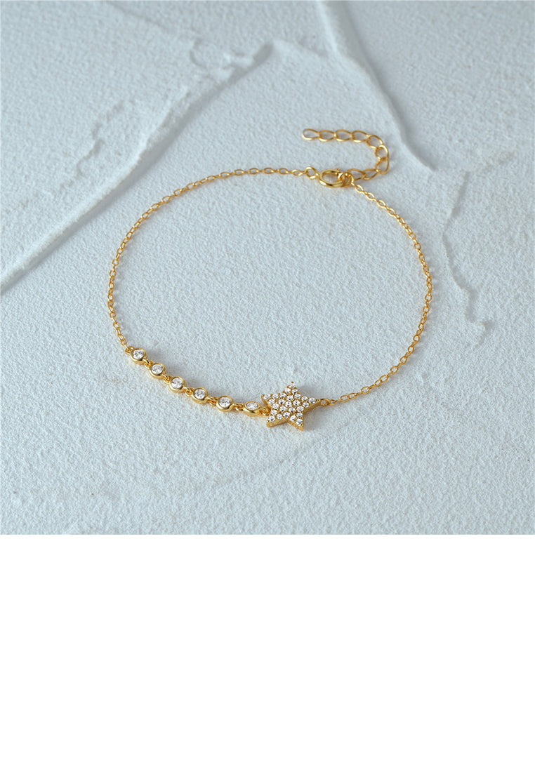 925 Sterling Silver Plated Gold Fashion Simple Star Bracelet with Cubic Zirconia - Luxurious Look