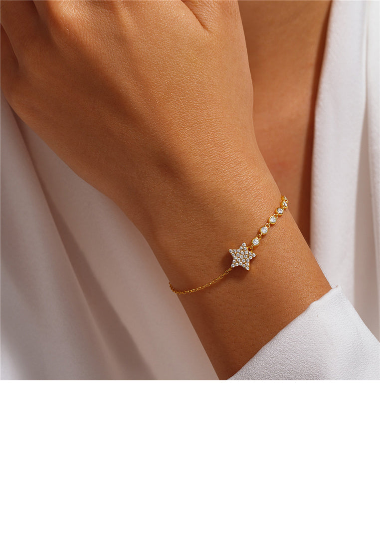 925 Sterling Silver Plated Gold Fashion Simple Star Bracelet with Cubic Zirconia - Luxurious Look