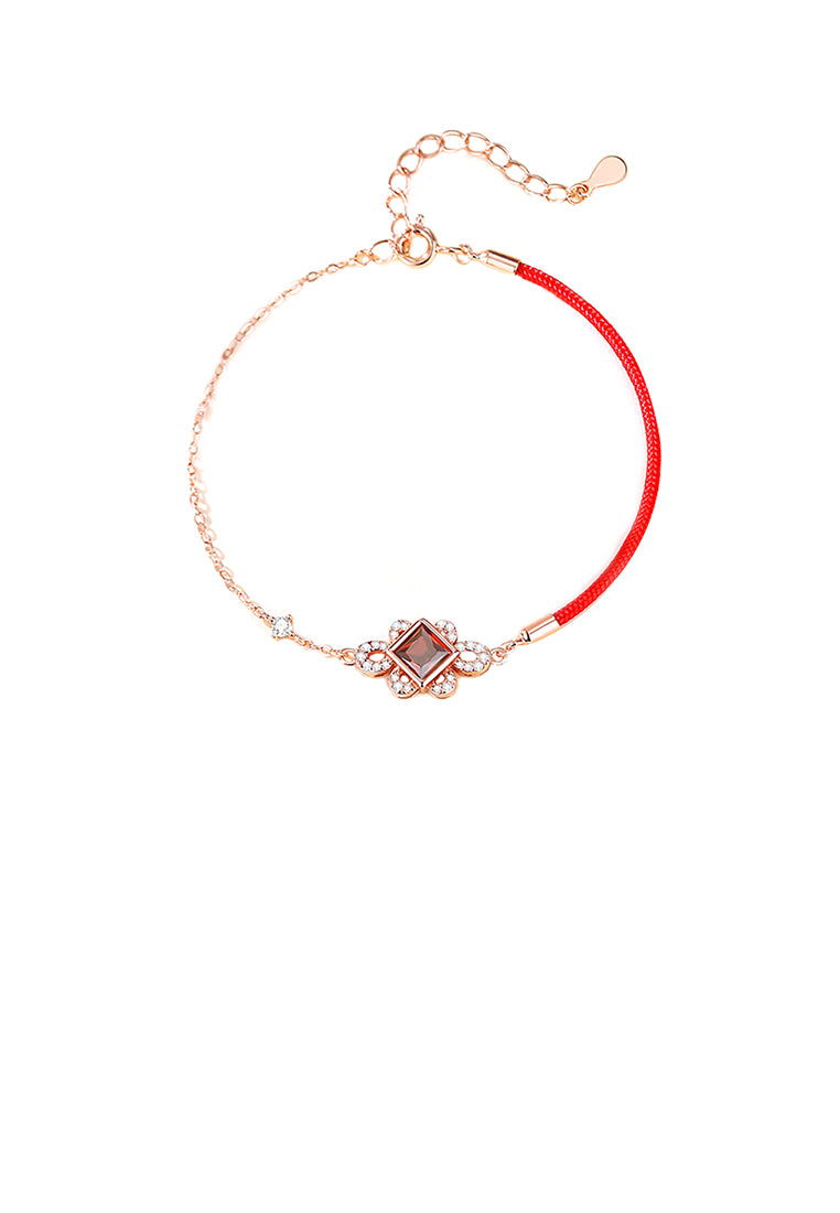 925 Sterling Silver Plated Rose Gold Simple Vintage Chinese Knot Bracelet with Cubic Zirconia - Luxurious Look