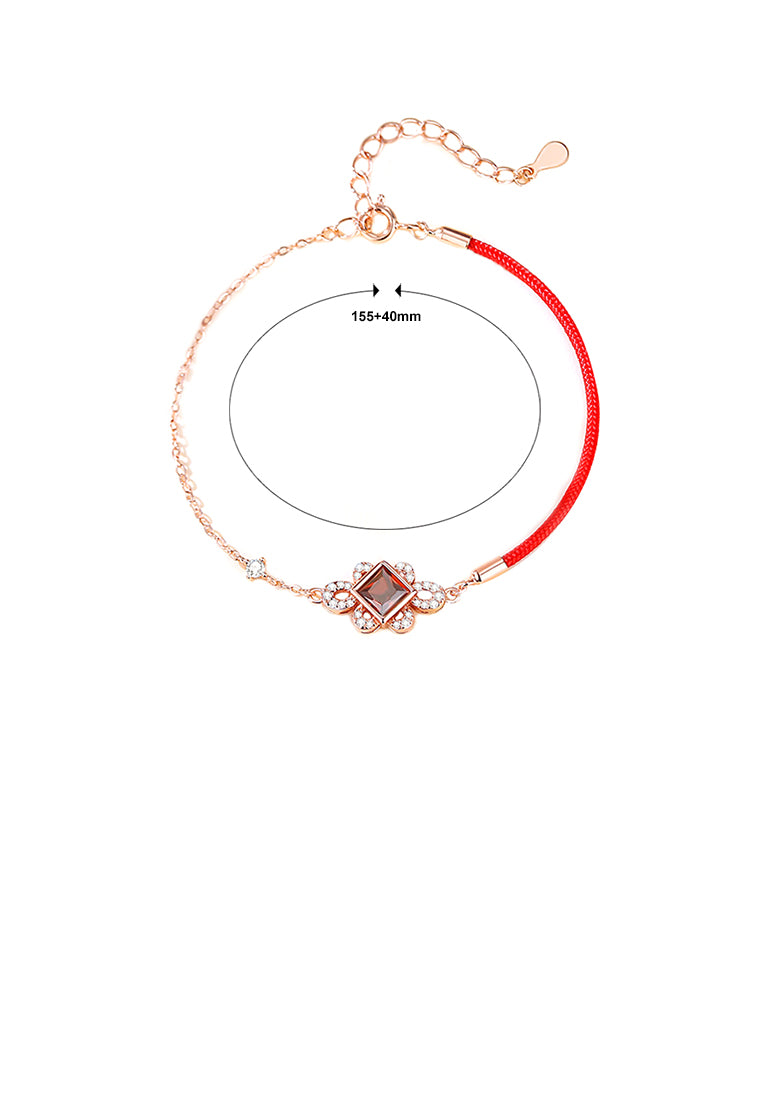 925 Sterling Silver Plated Rose Gold Simple Vintage Chinese Knot Bracelet with Cubic Zirconia - Luxurious Look