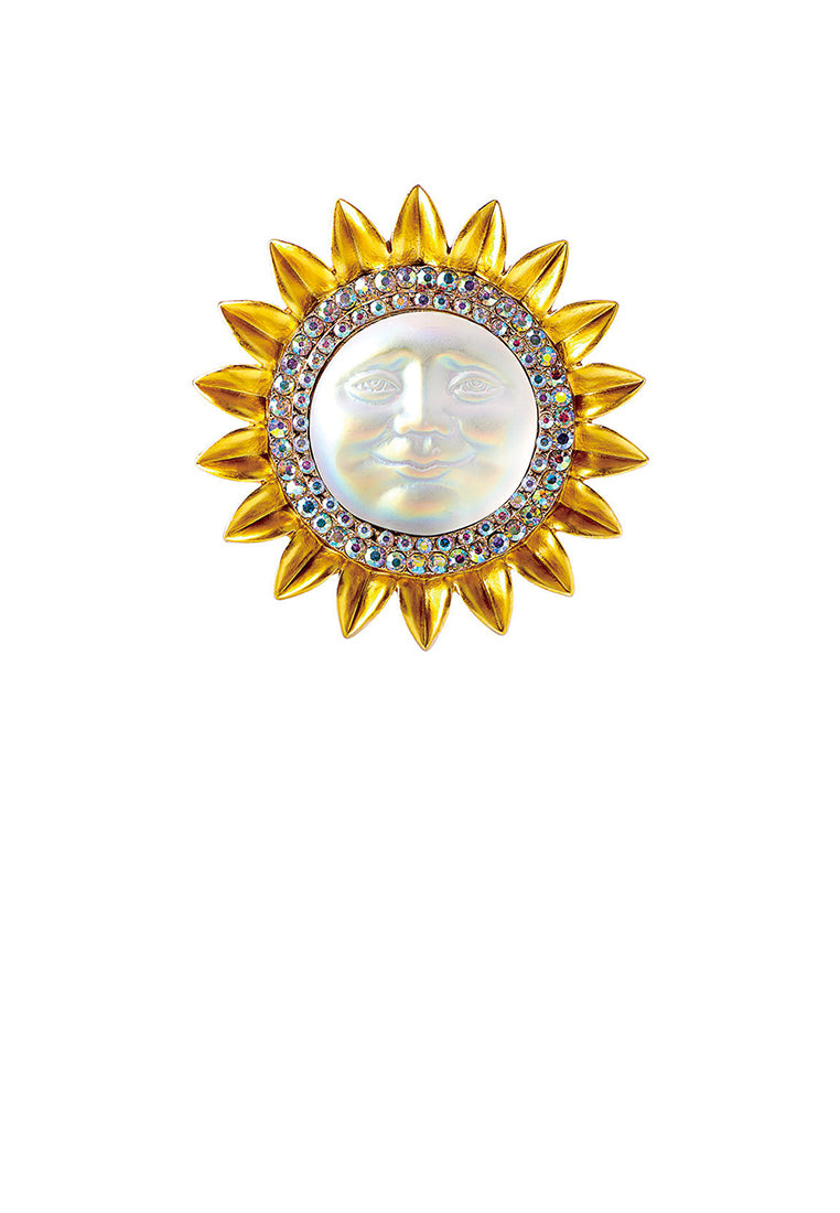 Fashion Vintage Plated Gold Smiley Son Brooch with Cubic Zirconia - Luxurious Look