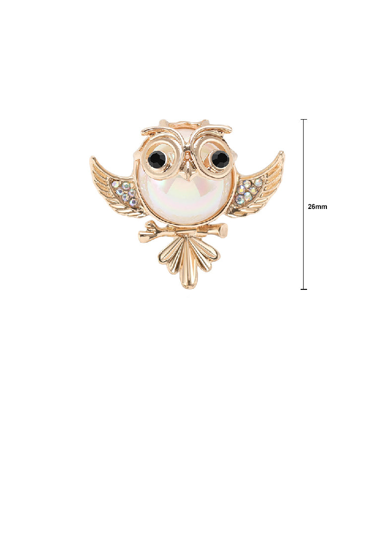 Simple and Lovely Plated Gold Owl Imitation Pearl Brooch with Cubic Zirconia - Luxurious Look
