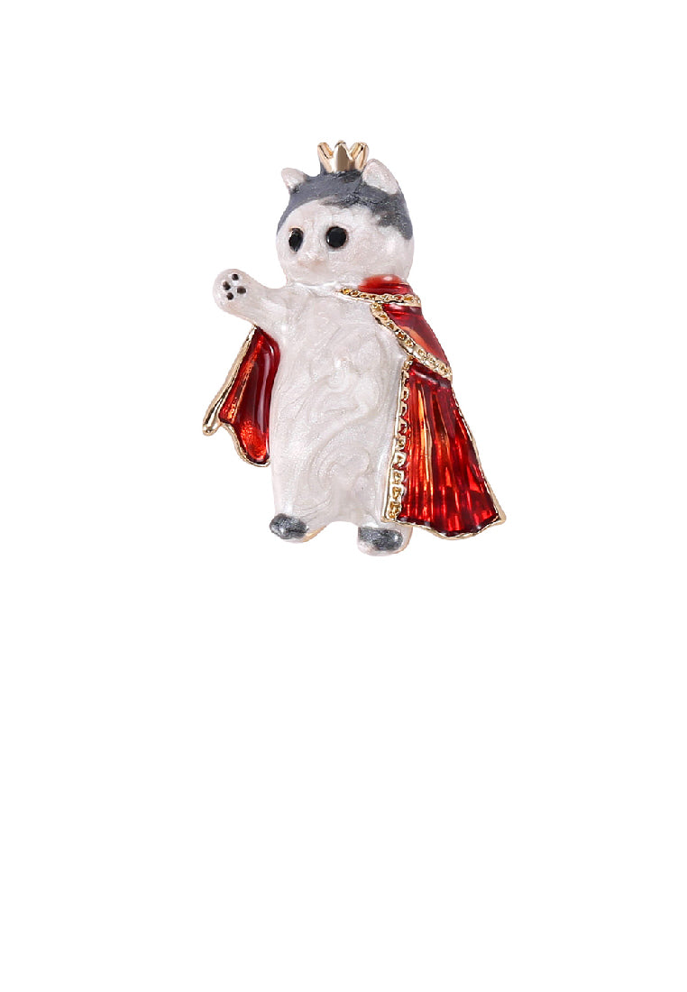 Simple and Cute Plated Gold Enamel Crown Cape Cat Brooch