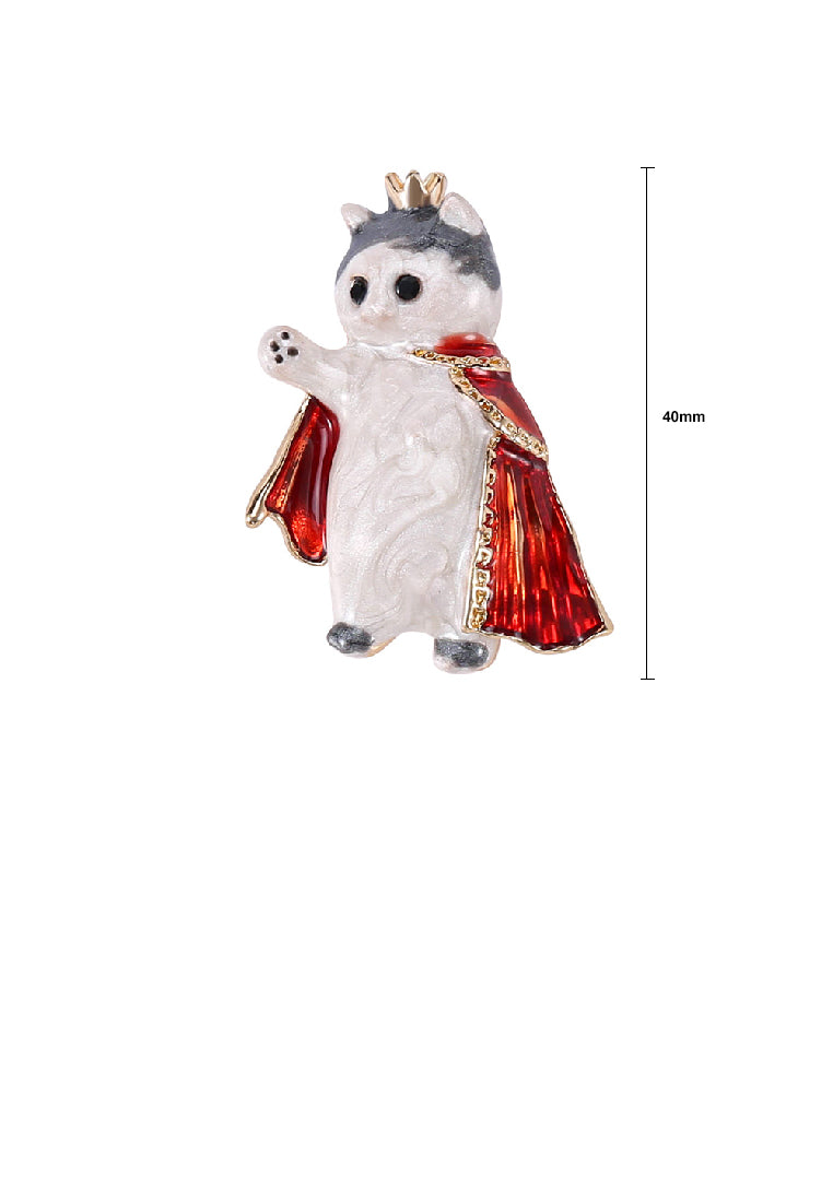 Simple and Cute Plated Gold Enamel Crown Cape Cat Brooch