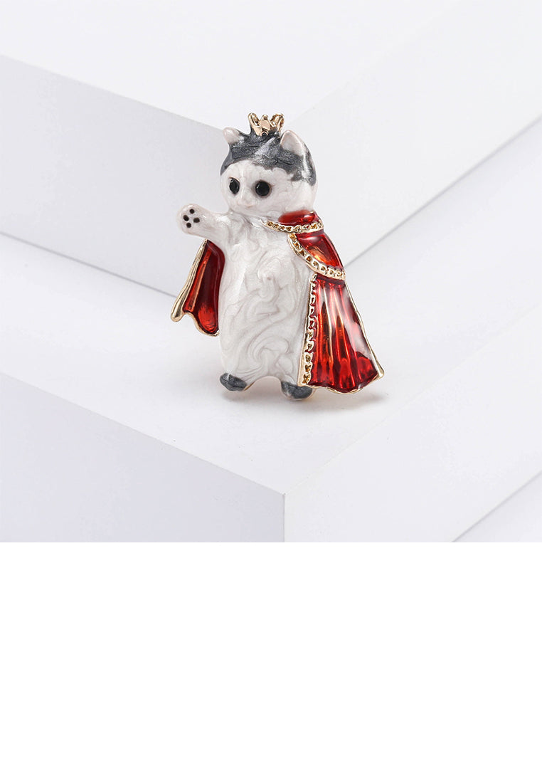 Simple and Cute Plated Gold Enamel Crown Cape Cat Brooch