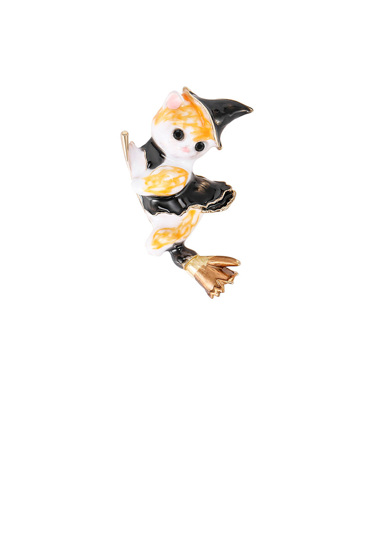 Fashion and Cute Plated Gold Enamel Yellow Magic Cat Brooch