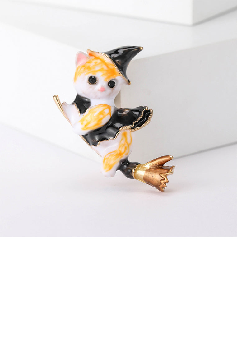 Fashion and Cute Plated Gold Enamel Yellow Magic Cat Brooch