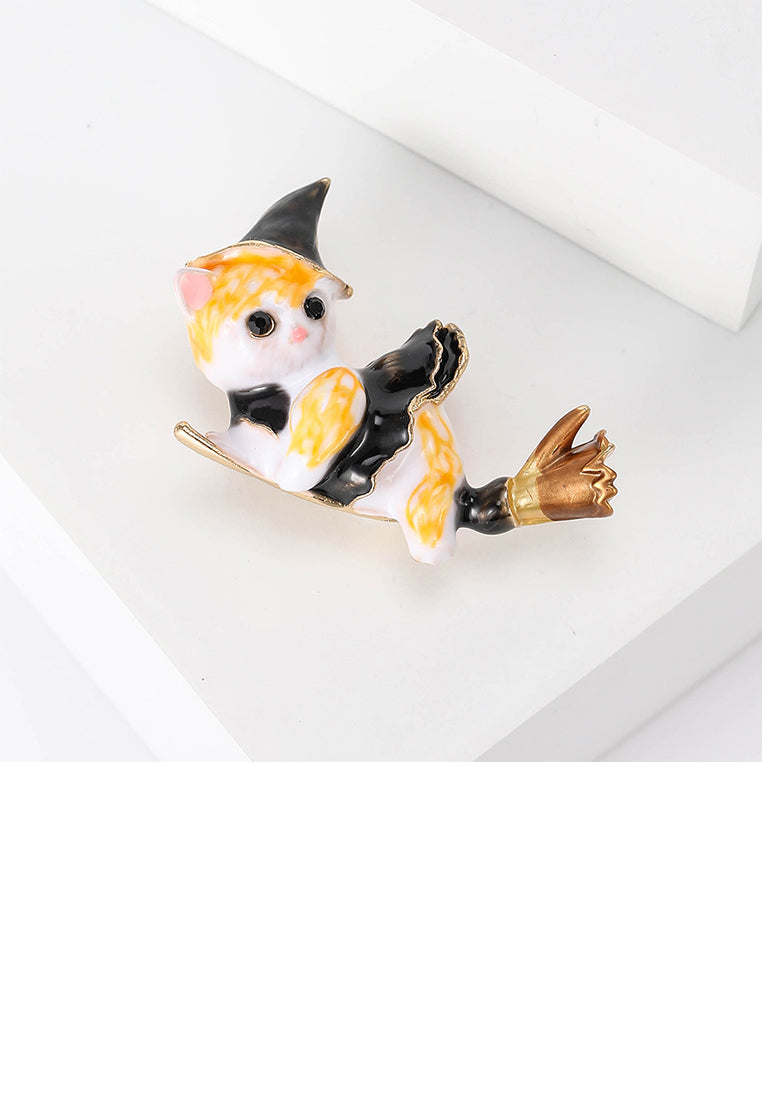 Fashion and Cute Plated Gold Enamel Yellow Magic Cat Brooch