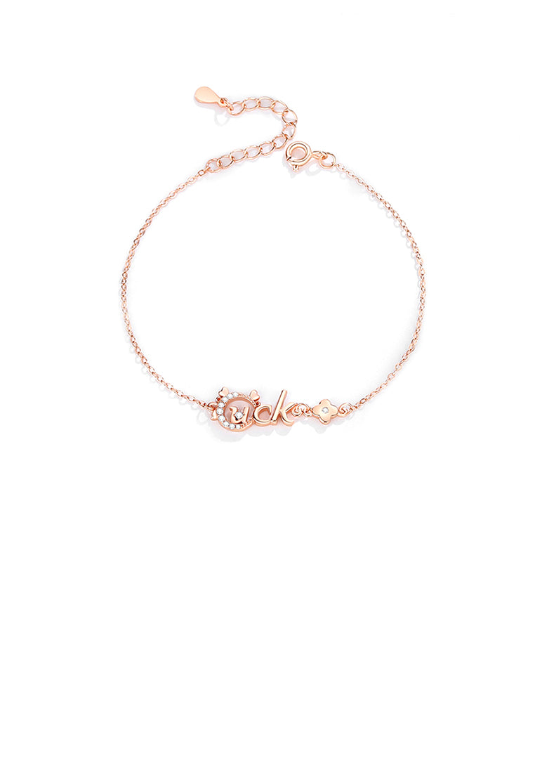 925 Sterling Silver Plated Rose Gold Fashion Cute Chinese Zodiac Dragon Luck Bracelet with Cubic Zirconia - Luxurious Look