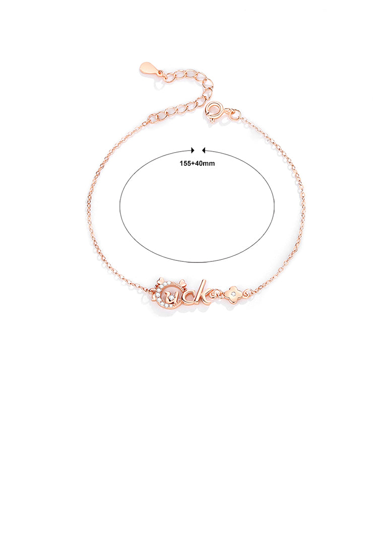 925 Sterling Silver Plated Rose Gold Fashion Cute Chinese Zodiac Dragon Luck Bracelet with Cubic Zirconia - Luxurious Look