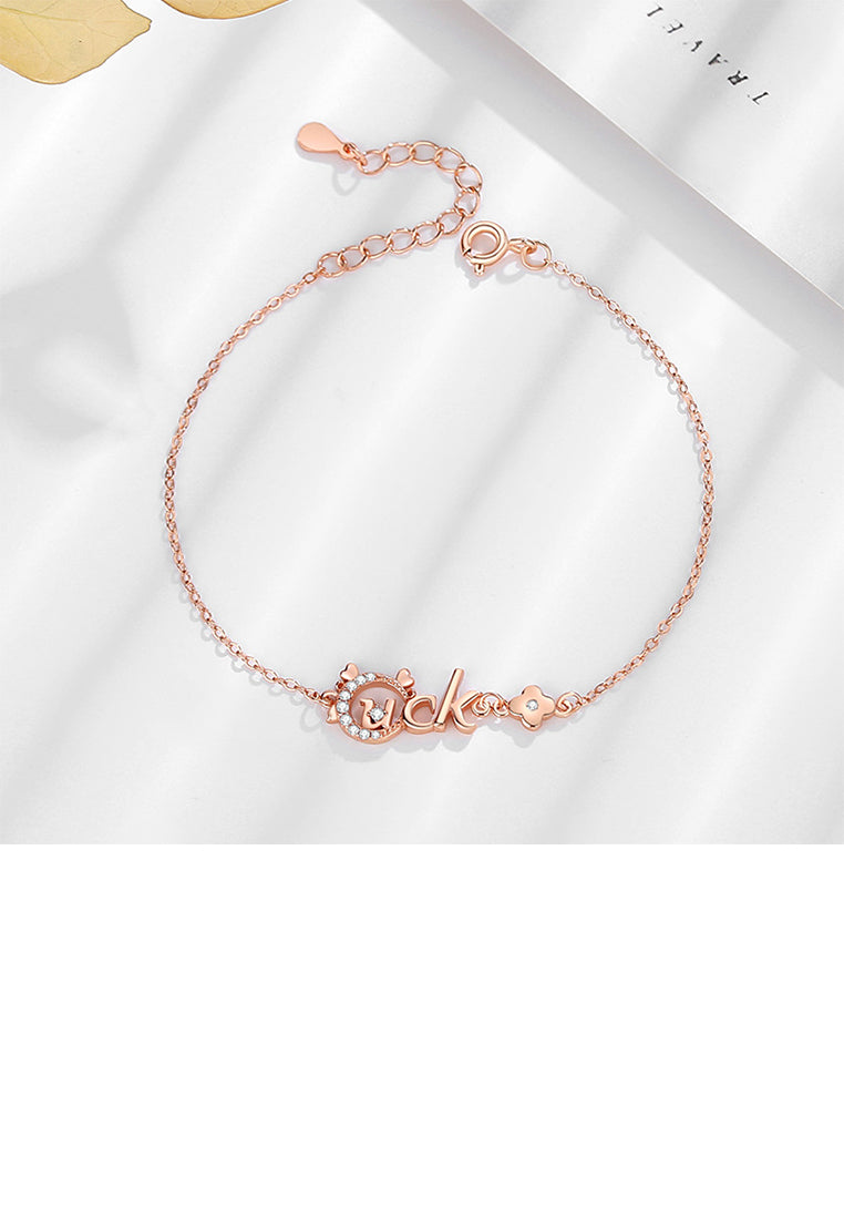 925 Sterling Silver Plated Rose Gold Fashion Cute Chinese Zodiac Dragon Luck Bracelet with Cubic Zirconia - Luxurious Look