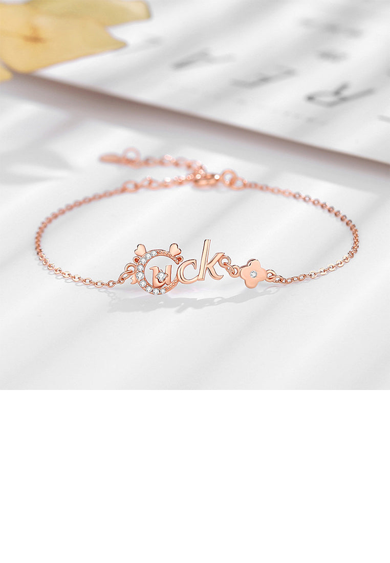 925 Sterling Silver Plated Rose Gold Fashion Cute Chinese Zodiac Dragon Luck Bracelet with Cubic Zirconia - Luxurious Look