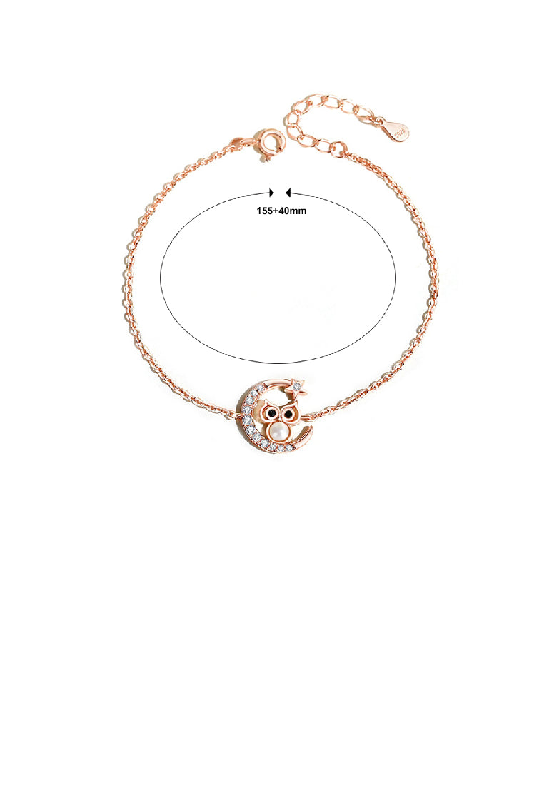 925 Sterling Silver Plated Rose Gold Fashion Temperament Moon Owl Imitation Pearl Bracelet with Cubic Zirconia - Luxurious Look