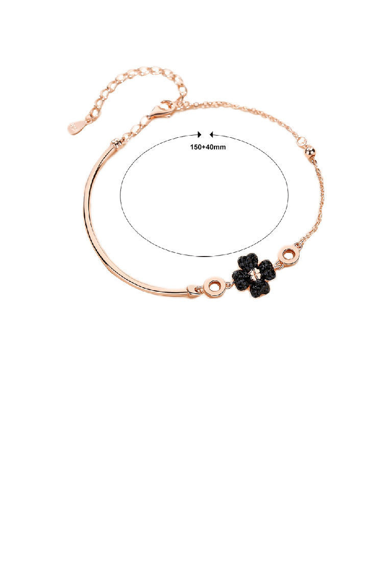 925 Sterling Silver Plated Rose Gold Fashion Brilliant Four-leafed Clover Black Cubic Zirconia Geometric Bracelet - Luxurious Look