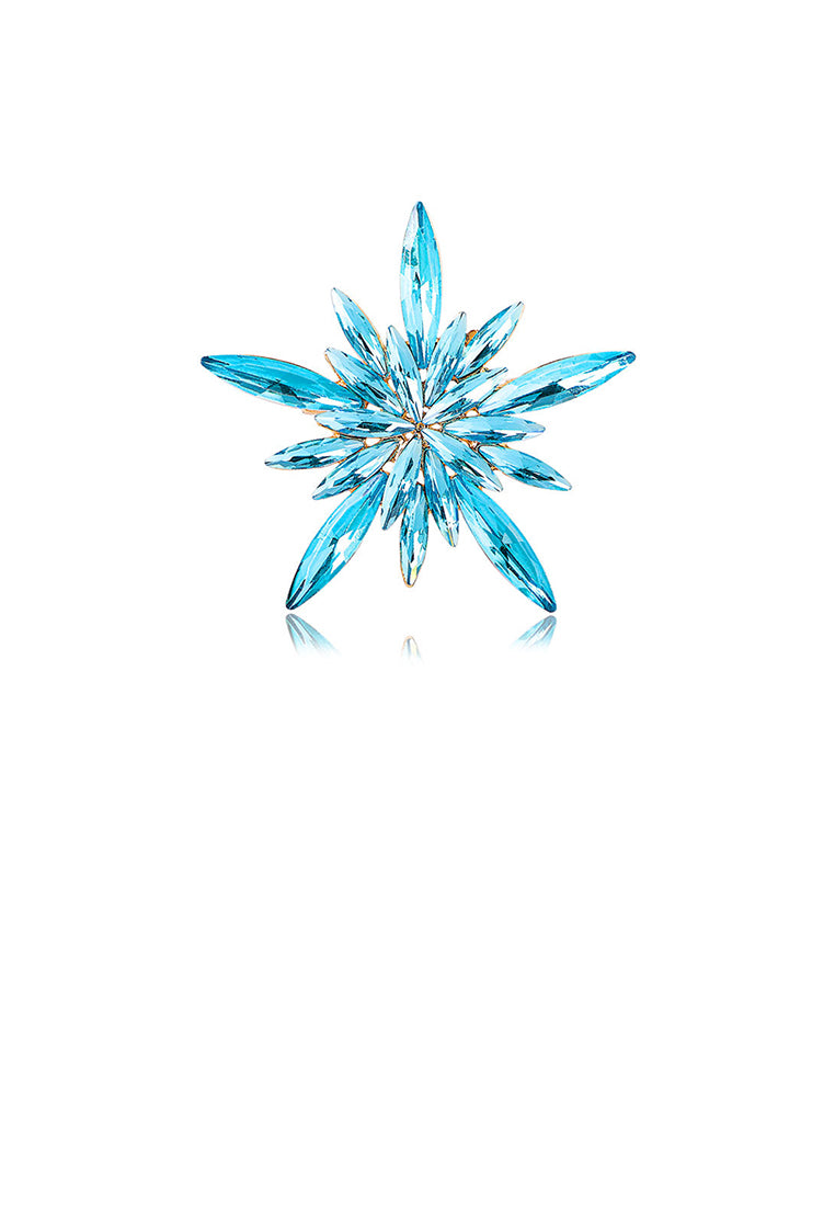 Fashion Brilliant Plated Gold Snowflake Brooch with Blue Cubic Zirconia - Luxurious Look
