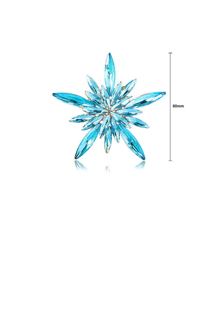 Fashion Brilliant Plated Gold Snowflake Brooch with Blue Cubic Zirconia - Luxurious Look