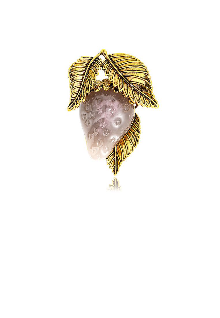 Simple and Fashion Plated Gold Enamel Grey Strawberry Brooch