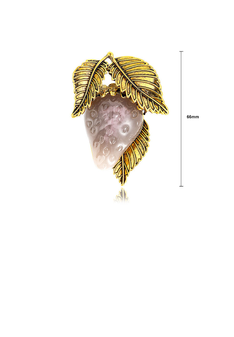 Simple and Fashion Plated Gold Enamel Grey Strawberry Brooch