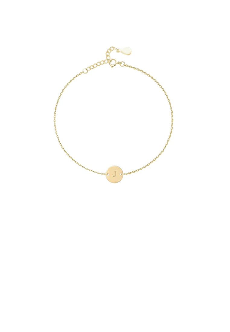 925 Sterling Silver Plated Gold Simple and Fashion Alphabet J Round Bracelet