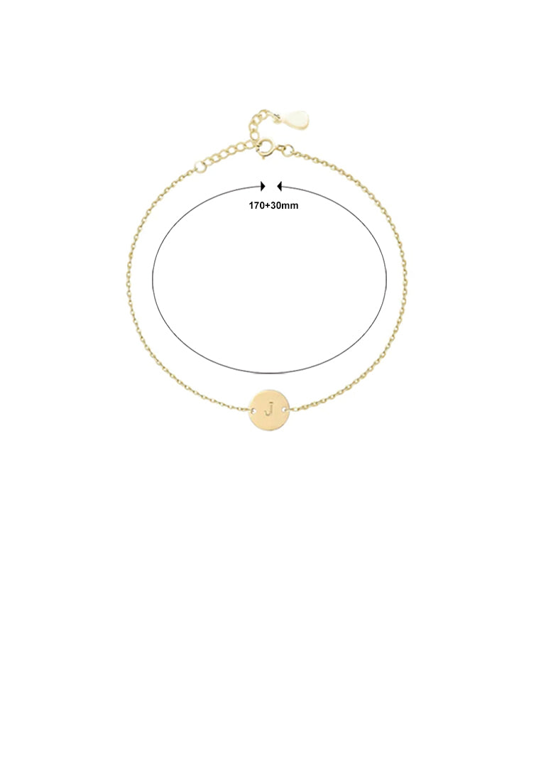 925 Sterling Silver Plated Gold Simple and Fashion Alphabet J Round Bracelet