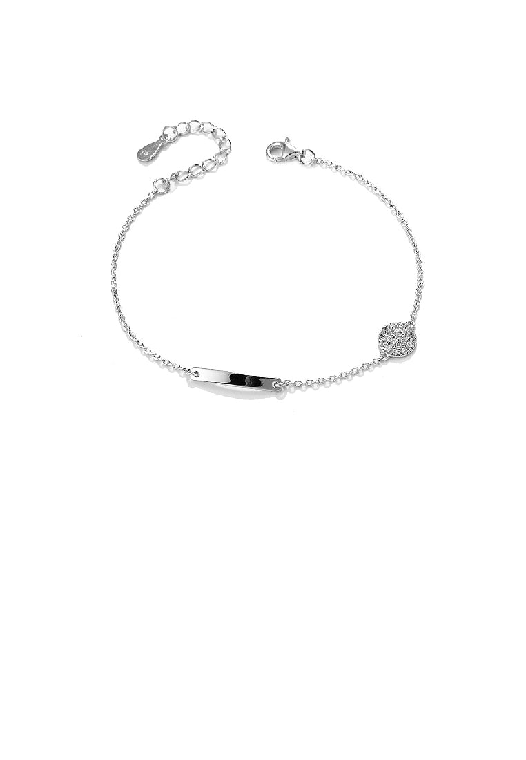 925 Sterling Silver Simple Fashion Round Bar Geometric Bracelet with Cubic Zirconia - Luxurious Look
