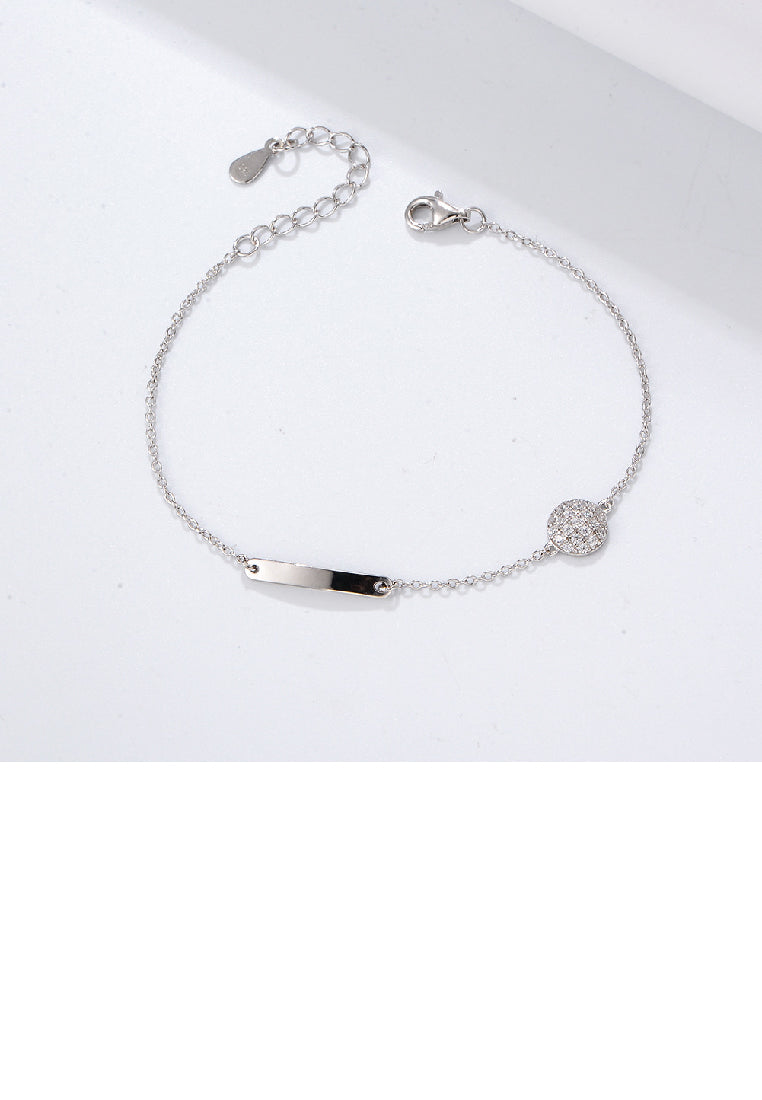 925 Sterling Silver Simple Fashion Round Bar Geometric Bracelet with Cubic Zirconia - Luxurious Look
