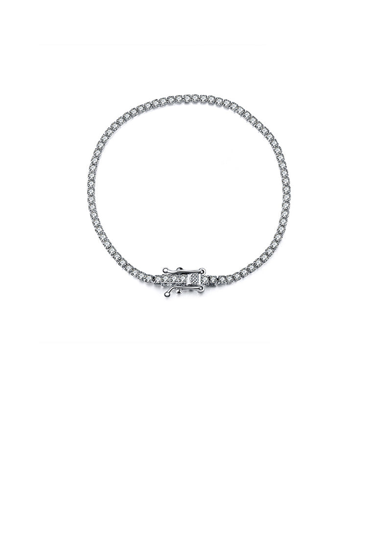 925 Sterling Silver Simple Bright Geometric Chain Bracelet with Cubic Zirconia - Luxurious Look