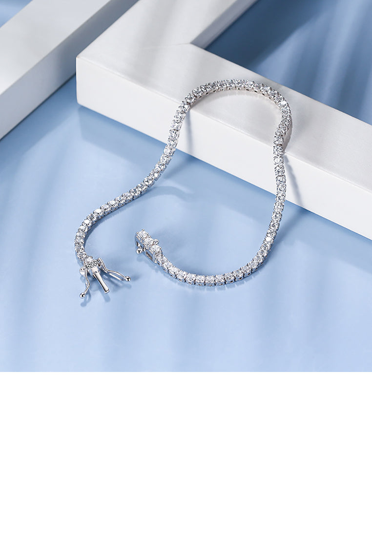 925 Sterling Silver Simple Bright Geometric Chain Bracelet with Cubic Zirconia - Luxurious Look