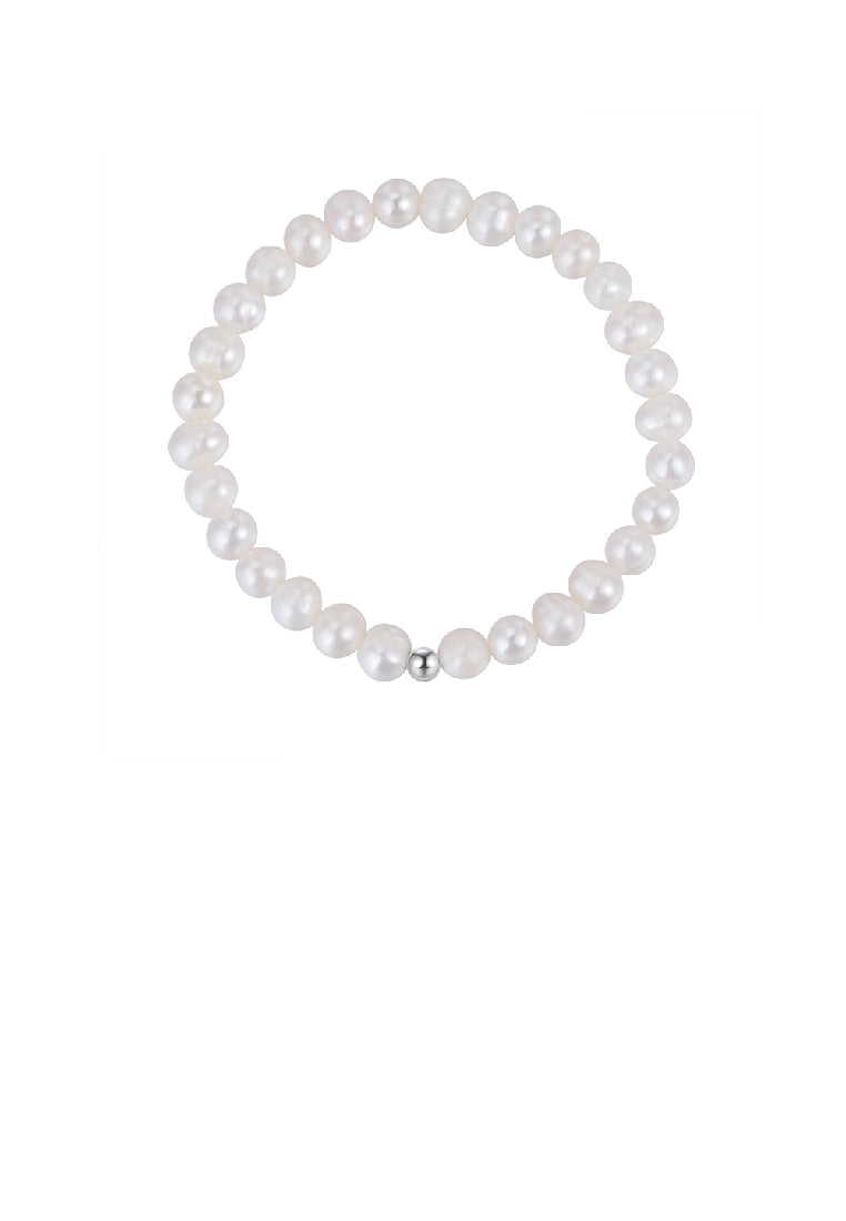 925 Sterling Silver Fashion Elegant Freshwater Pearl Beaded Bracelet - Luxurious Look
