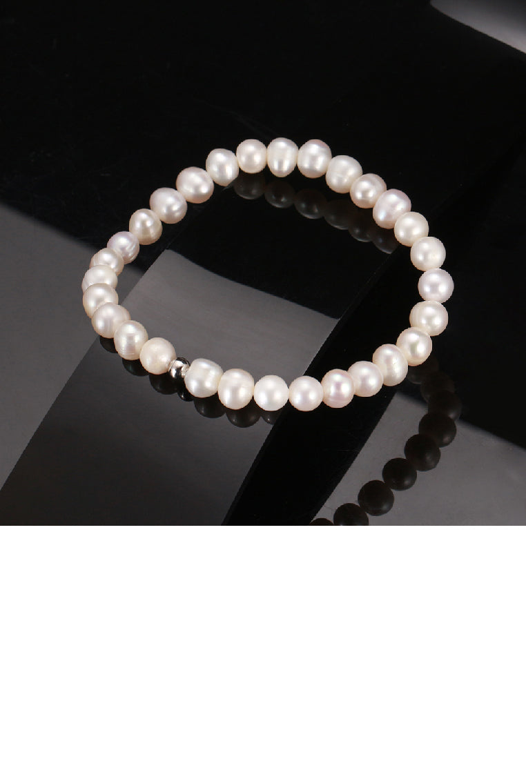 925 Sterling Silver Fashion Elegant Freshwater Pearl Beaded Bracelet - Luxurious Look
