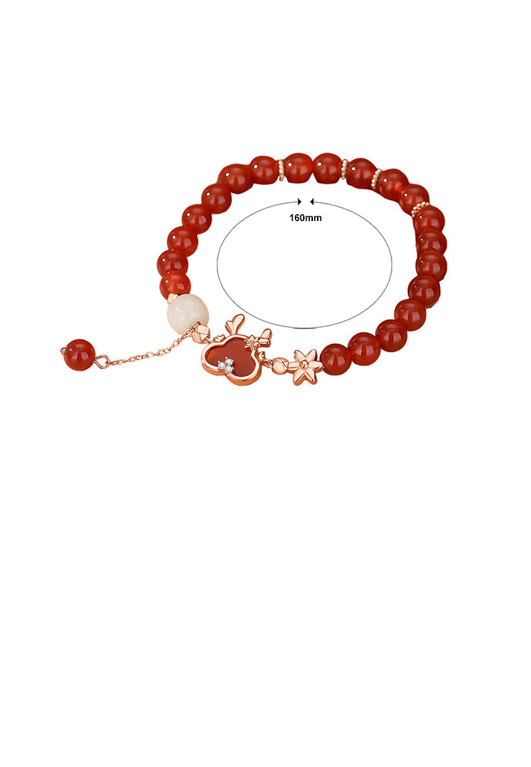 925 Sterling Silver Plated Rose Gold Simple and Fashion Dragon Imitation Agate Beaded Bracelet with Cubic Zirconia - Luxurious Look