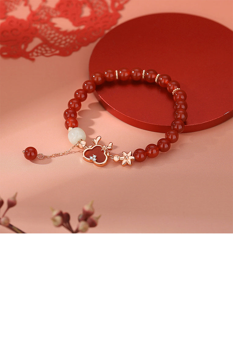 925 Sterling Silver Plated Rose Gold Simple and Fashion Dragon Imitation Agate Beaded Bracelet with Cubic Zirconia - Luxurious Look